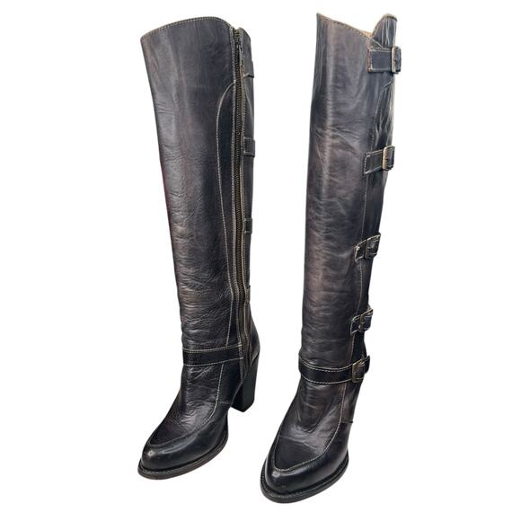Bed Stu Women’s Statute Black Leather Buckle Riding Boot Size US 6.5 - Picture 6 of 13